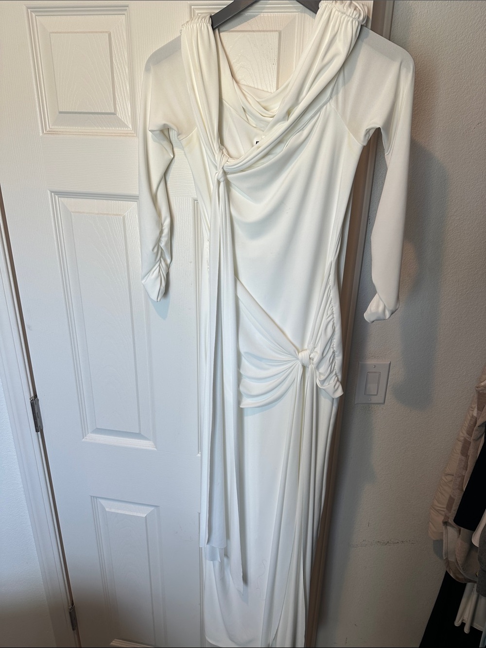 Women's White Draped Knot-Detail Maxi Dress maternity
